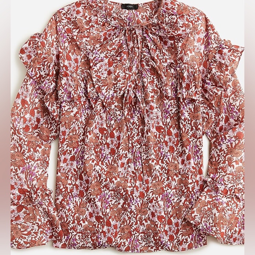 JCrew crinkle ruffle chiffon top in fete floral  SZ S